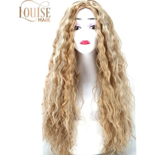 Louise Hair Long Wavy Curly Mix Blonde Wig Platinum Blonde Synthetic Wigs for Women 24 Inches Two Tone Middle Part Wig