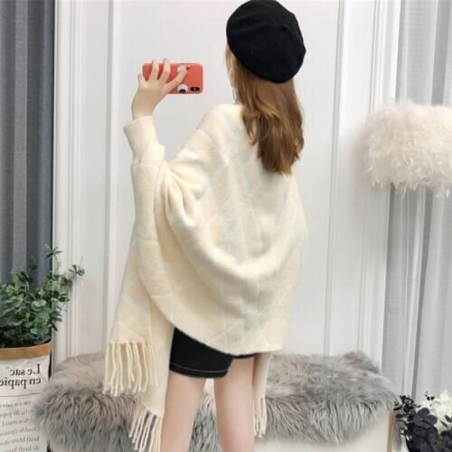 UHYTGF Cardigan Womens Mink Fleece Knitted Spring Autumn Coat Female Fashion Tassel Cloak Shawl Wild Elegant Tops Plus Size 1088