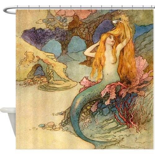 Vintage Mermaid Decorative Fabric Polyester Shower Curtain