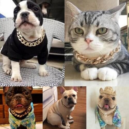 Hiphop style Necklace Collars For Pet Dog Thick Gold Chain Plated Plastic Identified Safety Collar Puppy Supplies 36/45cm L
