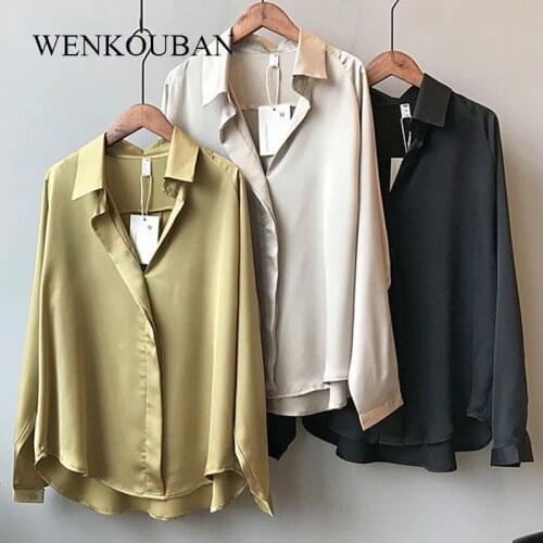 Женские атласные рубашки WENKOUBAN China At AliExpress