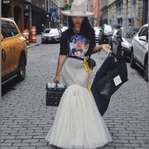 High Stree See Thru Sexy Tulle Mermaid Skirts Women Elatsic Waistband Long Tulle Skirt Summer Bottom 2021