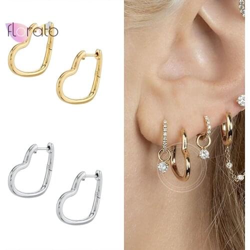 925 Sterling Silver Ear Buckle Asymmetrical Sweetheart Hoop Earrings for Women Hollow Huggie Earrings Fashion Jewelry Gift