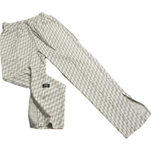 Ladies Casual Pants, Gray Plaid Sports Pants, Spring and Autumn Plus Size Loose Tie Straight High Waist Wide Leg Pants Joggers