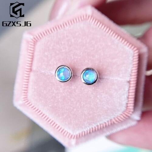GZ Blue Opal Gemstones Stud Earrings for Women Solid 925 Sterling Silver Jewelry for Girl Fashion Korean Earrings