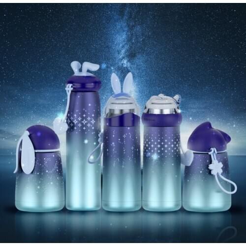 Women Creative Gradient Color Rabbit Wit Cat Thermos Cup Portable Student Men and Women Vacuum Stainless Steel Water Bottle