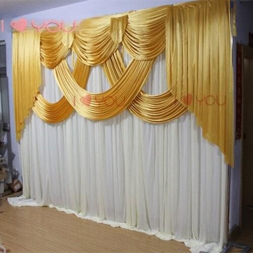10x20ft Gold and white wedding backdrop panels event party curtain drape ice silk background cloth for stage decoration