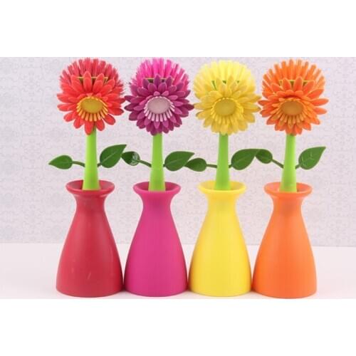 1PC Kitchen Bathroom Family Removable Handle Brush Bottle Bowl Dish Pot Cleaner Sunflower Shaped Cleaning Brush Clean OK 0174
