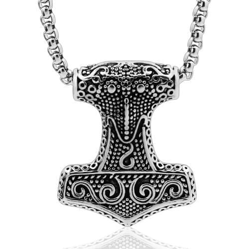 1pcs raven thors hammer mjolnir pendant necklace viking scandinavian norse viking necklace with stainless steel chain