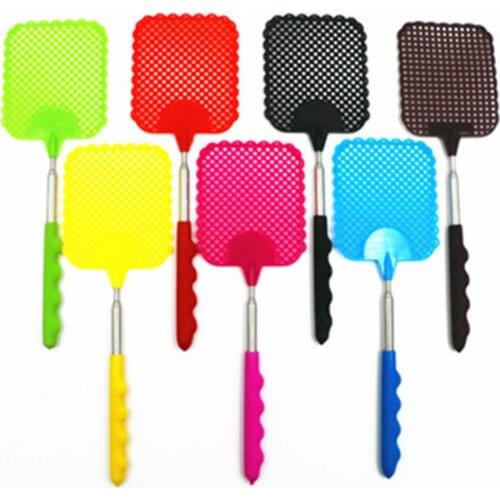 1pc Fly Swatters Telescopic Extendable Prevent Mosquito Tool Stainless Steel Flies Trap with Long Rod Retractable Swatter