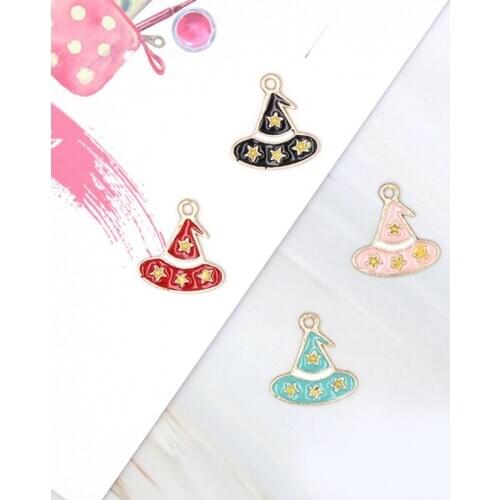 10pcs/lot 17mm Halloween Witch Enamel Star Magic Hat Charms for DIY Earring Jewelry Handmade Headwear accessories Finding XL792