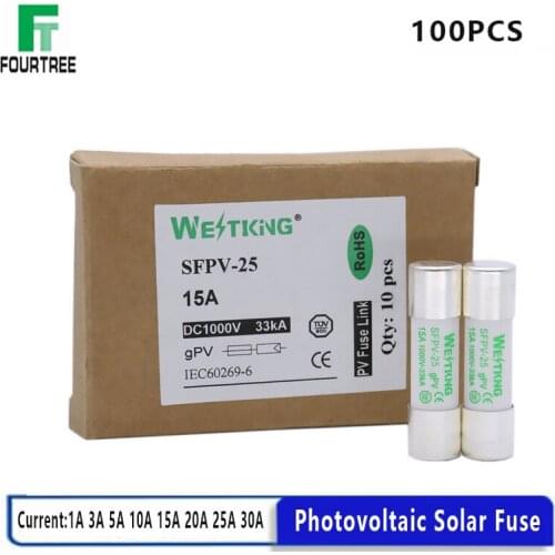 100Pcs PV Solar Fuse 1000V DC 10*38mm 1A 3A 5A 10A 15A 20A 25A 30A For Photovoltaic Power System Protection Pure Silver Melt