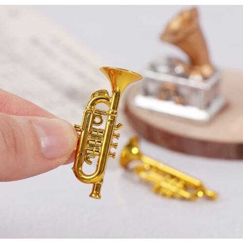 2Pcs 1:12 Dollhouse Miniatures Musical Instrument Tuba Model Doll House Decor Doll Accessories