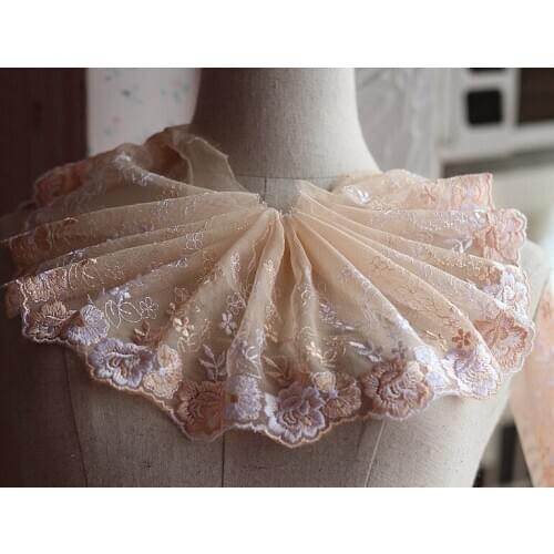 Free shipping 2y/lot 15cm wide Embroidered Tulle Lace trim mesh lace trim ~A pale orange ~ beautiful~luxury