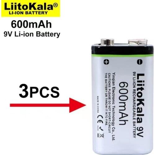 3PCS/LOT. LiitoKala 600mAh 9V li-ion Battery 6F22 Rechargeable Battery For Microphone Multimeter RC Toys Temperature Gun