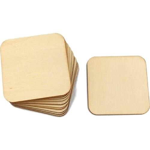 50pcs 70mm Unfinished Wood Squares Blank Wood Slices Wooden Square Cutouts for Painting, Writing, DIY Art Crafts, Decorations