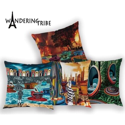 Abstract Colorful Cushion Cover Architectural Landscape Decoration Pillow Case Print Cushions Covers Owl Sofa Bed Pillows Cases