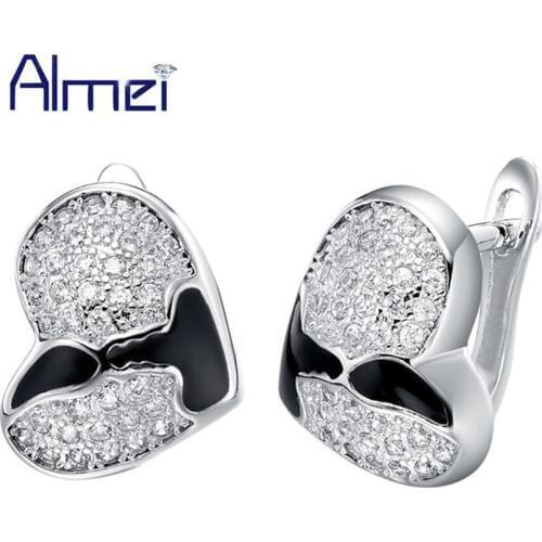 Promotion Drop Shipping Lady Oorbellen Silver Enamel Heart Black Bijouterias Earrings for Women Mothers Day/Easter Gift R305