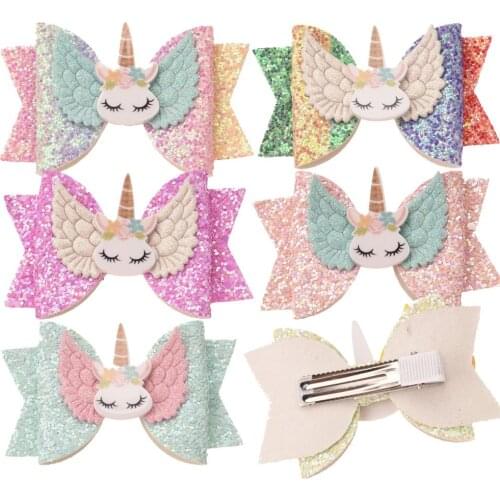 1PCS 3inch Glitter Bows Unicorn Hair Bows Unicorn Hair Accessories Sparkly Hairclips Barrettes Headwrap Hairpin