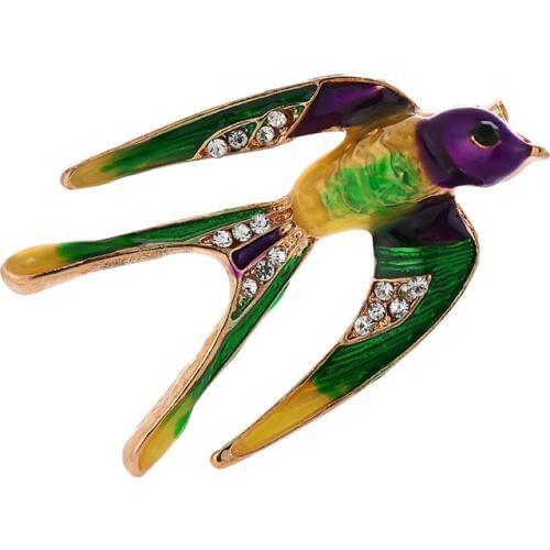 Cute little swallow inlaid crystal Brooch Pin Enamel Gold Color Metal Scarf Pins Women Kids Suit Clothes Accessories Jewelry