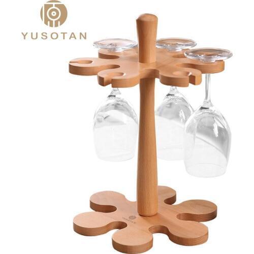 YUSOTAN wooden wine glass holder inverted design made of natural beech wood eco-friendly and healthy wine and wine glass holder