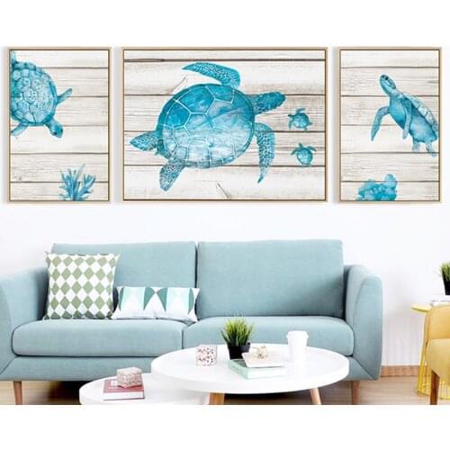 Kid Nursery Wall Art Animal Marine Life Canvas Painting Turquoise Teal Turtle Prints Modern Living Room Bedroom Decor Posters