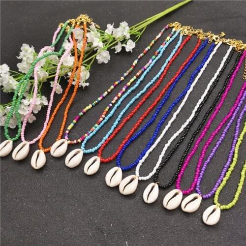 3mm Colorful Beads Long Necklace For Women Bohemian Natural Shell Pendant Necklace Fashion Beach Jewelry collares de moda 2019