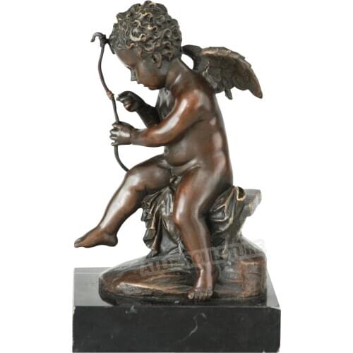 Greek Eros Bronze Statue Greek Love God with Bow Sculpture Roman Mythology Cupid Antique Angel Little Boy Art Child Room Decor