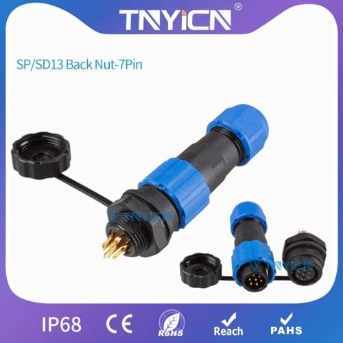 IP68 Waterproof Connector SP/SD13 Back Nut-7Pin Panel Mount Wire Cable Connectors Aviation Plug&Socket Led Connector Jack&Femal