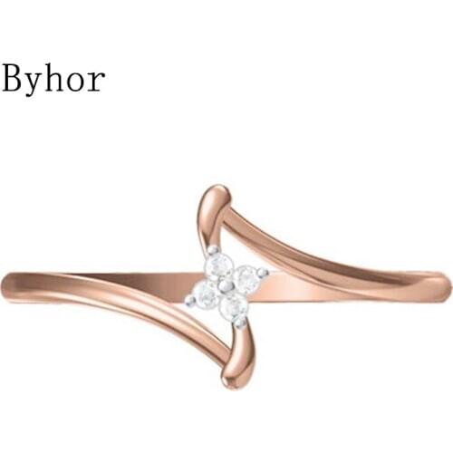 Byhor Solid 14K White+Rose Gold 0.032ct H/SI Natural Diamond Fine Jewelry Trendy Wedding Band Diamond Marquise кольца ring Women