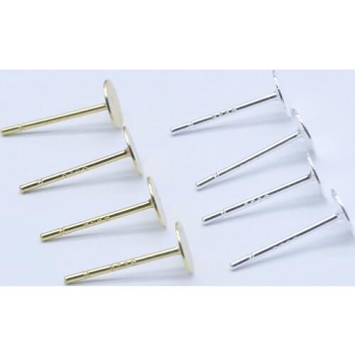 10Pcs/Lot 925 Sterling Silver Earrings Settings with 5 6mm Blank Round Flat Pad Base for DIY Earring Jewelry Making Findings