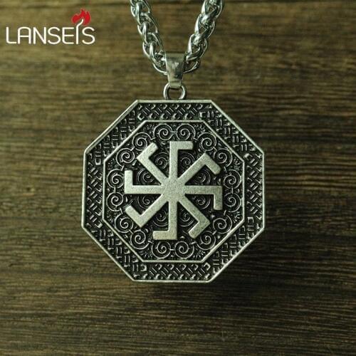Lanseis 10pcs viking pendantSlavic Kolovrat symbol Pendant Necklace Slavic Sun Wheel Kolovrat necklace Men Ethnic Jewelry