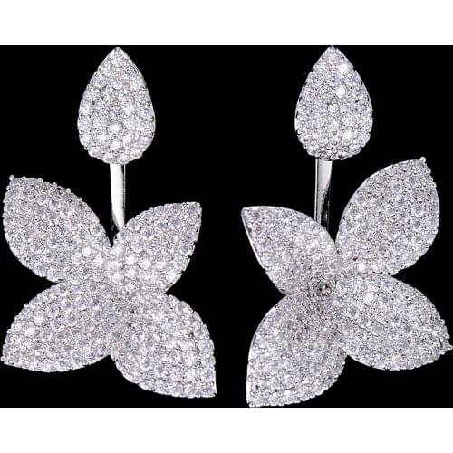 LARRAURI Trendy Wedding Engagement Drop Dangle Earrings Deluxe Flower Leaf Geometric Cubic Zirconia Earrings For Women Girls