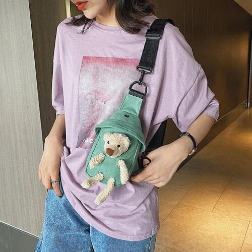 Fashion Women Cute Bear Messenger Bag Ladies Canvas Bag Chest Bag Shoulder Bag