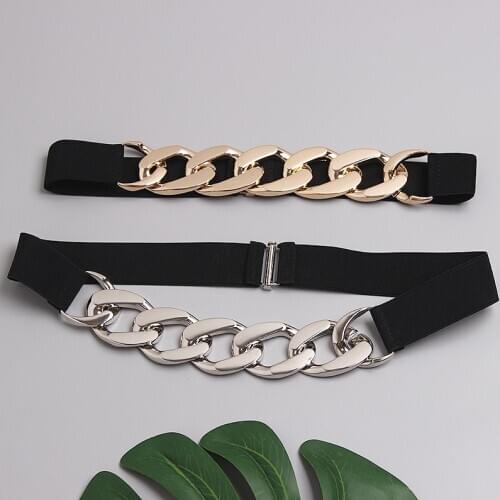 Fashion Metal Chain Link Waist Belt For Women Waist Elastic Stretch Belt Cinch Waistband Lady Cummerband Girls Waistband Belt