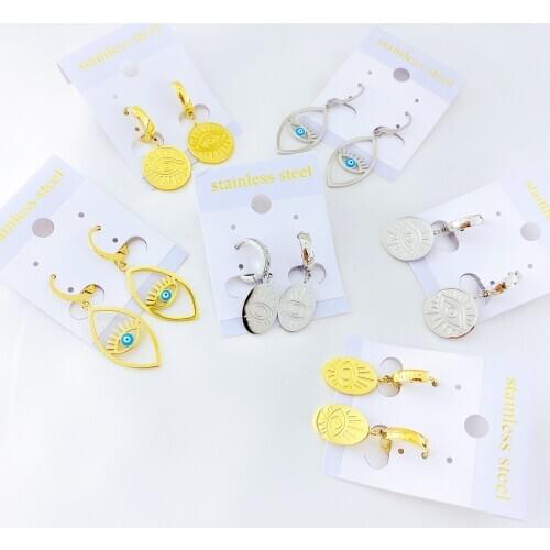 Fashion Gold Color tiger Eye Hoop Earrings Top Quality Blue Crystal Eye Earrings For Women Man Korean Fashion Jewelry 2020