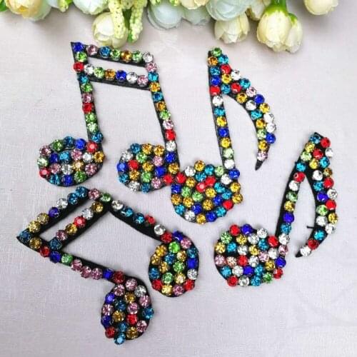 Musical Note Beaded Brooch Patches Applique Vintage Embroidered Fabric Sew On 3D Patch for Fashion Shoes Bags Clothing DIY