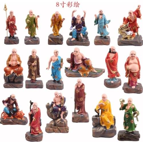 A set 18p Asia Buddhism temple HOME Altar 18 LUO HAN arhat Rohan buddha color statue exorcise evil spirit Effective protection