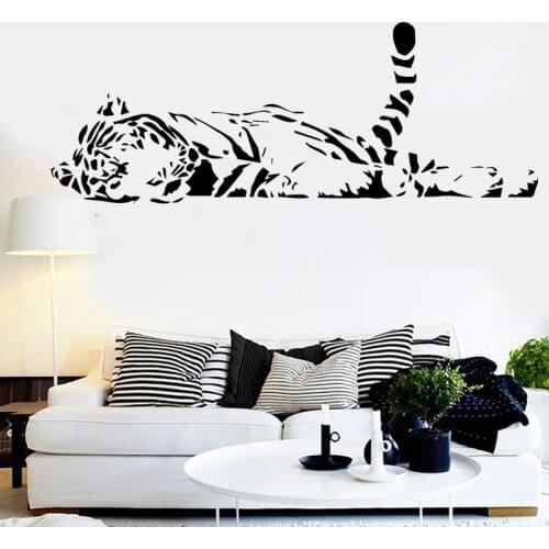Tiger Wall Sticker Zoo Style Vinyl Decal Kids Room Decoration Boys Bedroom Wall Decor Creative Animal Living Room Mural Lying