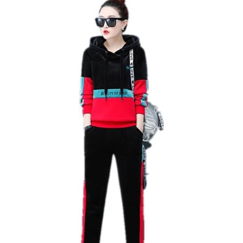 NEW Korean style jackets Sporting suit female Casual Tracksuit Autumn /Winter Lady clothes set pleuche 2 piece set Add wool 1648