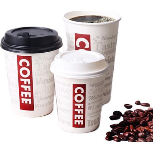 50pcs Disposable Coffee Cup With Plastic Lids 18PE Film Hot Drinks Mug Good Quality Heat-resistant Tea Cups Drinkware 8/12/16oz