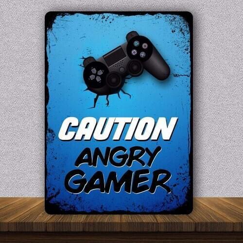 Caution Angry Gamer Playstation PS4 Tin Sign Metal Sign Iron Painting 8x12 Inches