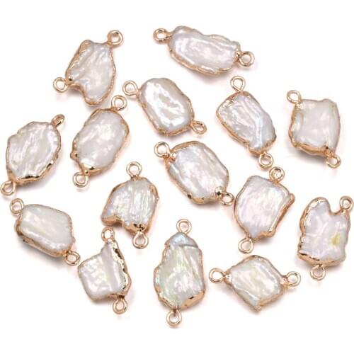 Natural Freshwater Pearl Pendant irregular Double hole connector Pendants for Jewelry Making DIY Bracelet Necklaces Accessories