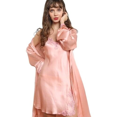 Factory direct sale 100% silkworm silk ladies sexy nightgown suspender two-piece home service