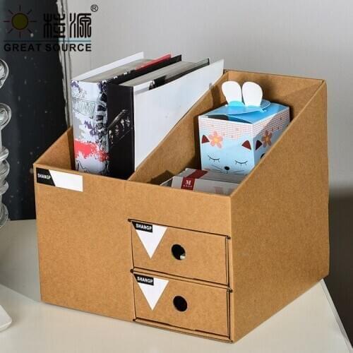 Foldaway Magazine Holder Trapezium Desk Top Organizer Double Drawers Stationeries Corrugate Storage For Office Stationery(5PCS)