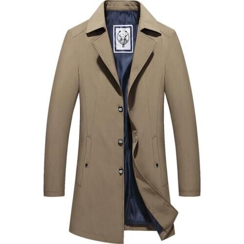 Brand Men Long Trench Coat Jacket Spring Autumn New Solid Color High Quality Mens Coats Luxurious Trench Coat Male M-4XL