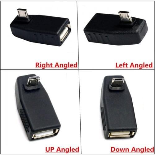 USB 2.0 A female to Micro 5 Pin 90 degree Left Right Up Down angled male plug adapter covertor