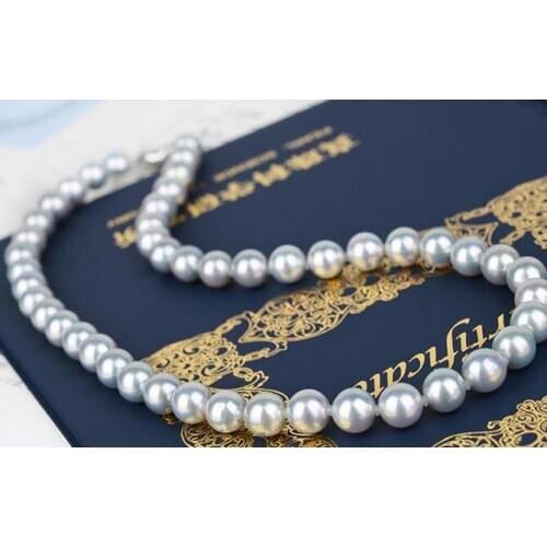 Gorgeous 9-10mm south sea round silver grey pearl necklace 18inch 925s kkk