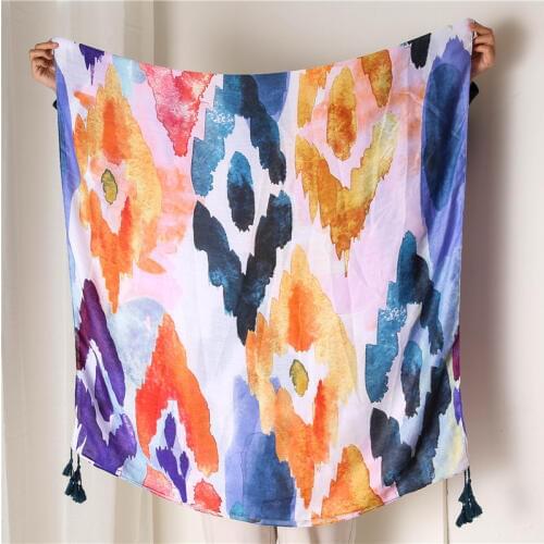 Women High Quality Gradient Painting Viscose Shawl Scarf Warm Long Shawls Autumn Winter Muslim Hijab All Match Pashmina Wraps