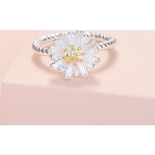 2021 Korean classic silver ladies small daisy open ring temperament fashion plant flower wedding party womens rings jewelry